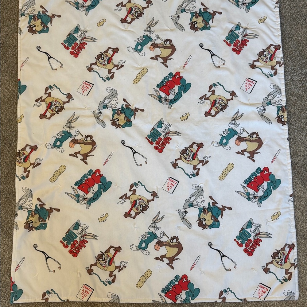 Vintage Looney Tunes Crib Blanket Bugs Bunny Taz Nursery - Picture 4 of 4